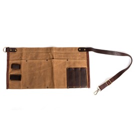 Luchuan Waterproof Waxed Canvas Tool Apron With the Adjustable Genuine Leather Belt (Khaki)