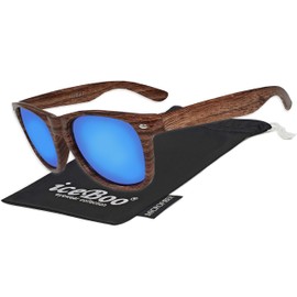 iceBoo Sunglasses two tone gloss wood grain pattern frame reflective Lens UV400 (Wood grain pattern (W7001))