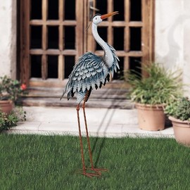 TERESA'S COLLECTIONS Garden Decor Blue Heron Sculptures & Statues Backyard Decor,24.5" Coastal Metal Cranes Decoy for Outdoor Decoration Outside Yard Art Patio Pond Pool Lawn,Housewarming Gift for Mom