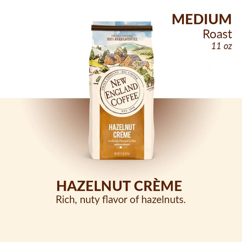 New England Coffee Hazelnut Crème Medium-Roast Ground Coffee, 11-Ounce Bag