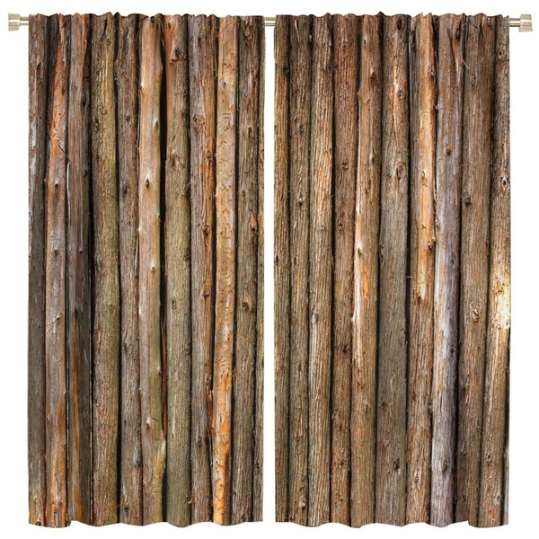 GoDazzling Rustic Wooden Barn Door Blackout Windows Curtains, Old Wood
