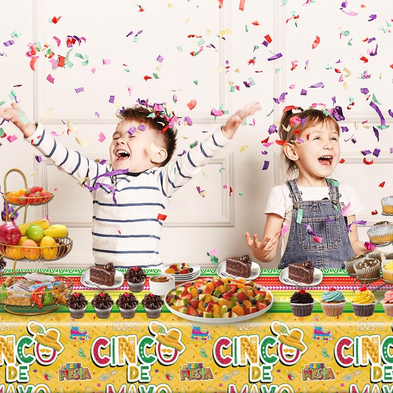 PARSUP 2PCS Cinco de Mayo Disposable Tablecloth Party Supplies, 108