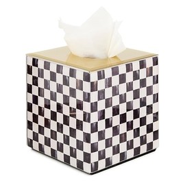 MACKENZIE-CHILDS Glass Tissue-Box Cover, Boutique Bathroom Decor, Black-and-White Courtly Check