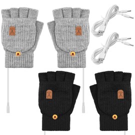 USB Heated Gloves 2 Pairs Winter Warm Heating Mitten Full and Half Hand Warmers Washable Knitting Typing Gloves (Charming Style)