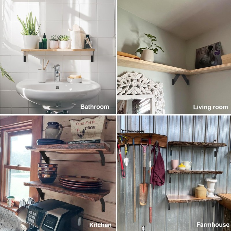 Black Metal Heavy Duty 90 Degree Wall Mounted Shelf Brackets