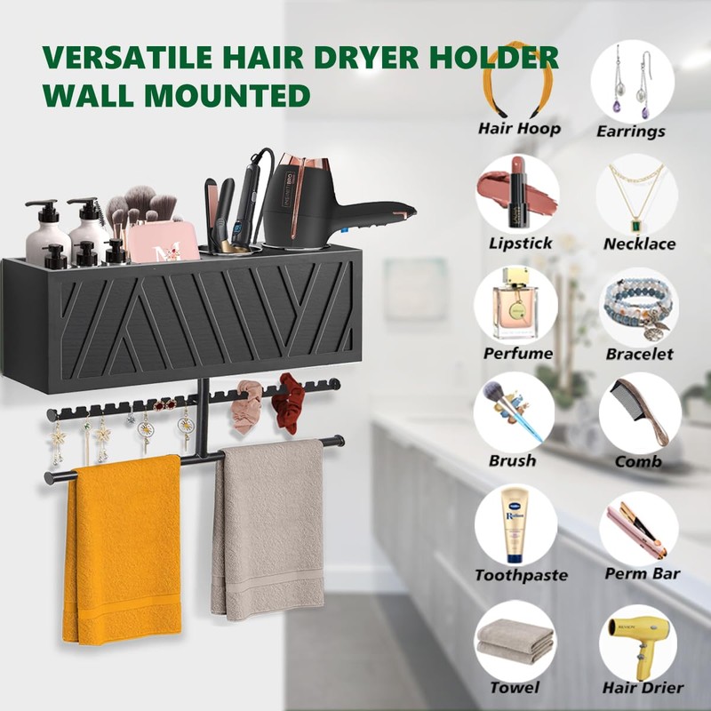 Rustic Hair Dryer Holder Wall Mounted,Hair Styling Tools & Accessories