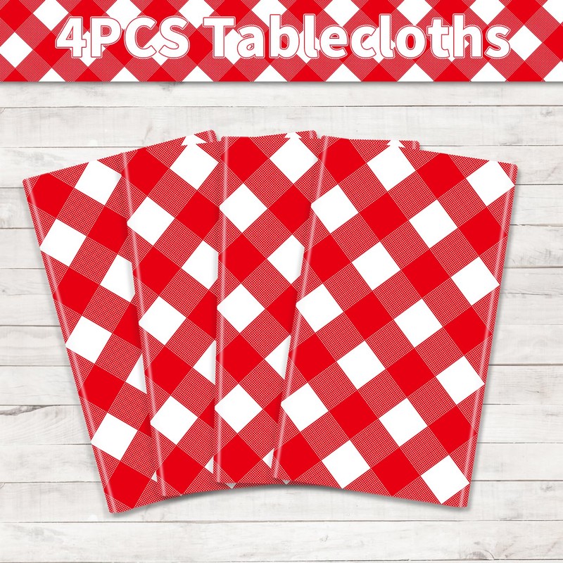 TJYJOY 4 Pack Red Buffalo Plaid Tablecloth Red and White