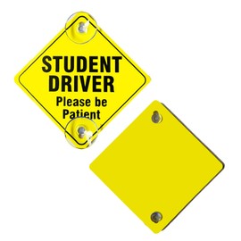 Damwot Student Driver Sticker Signs for Car, 5×5in New Driver Signs for Window, Suction Cup Novice Car Signs, Safety Sticker for Learners, “Student Driver” Yellow Sticker for Car (2PCS)