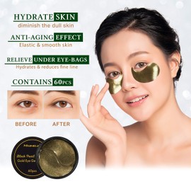 MASHELE Gold Black Pearl Eye Mask – 60 Pairs Eye Gels - Puffy Eyes and Dark Circles Treatments (Gold Black Pearl Gels)