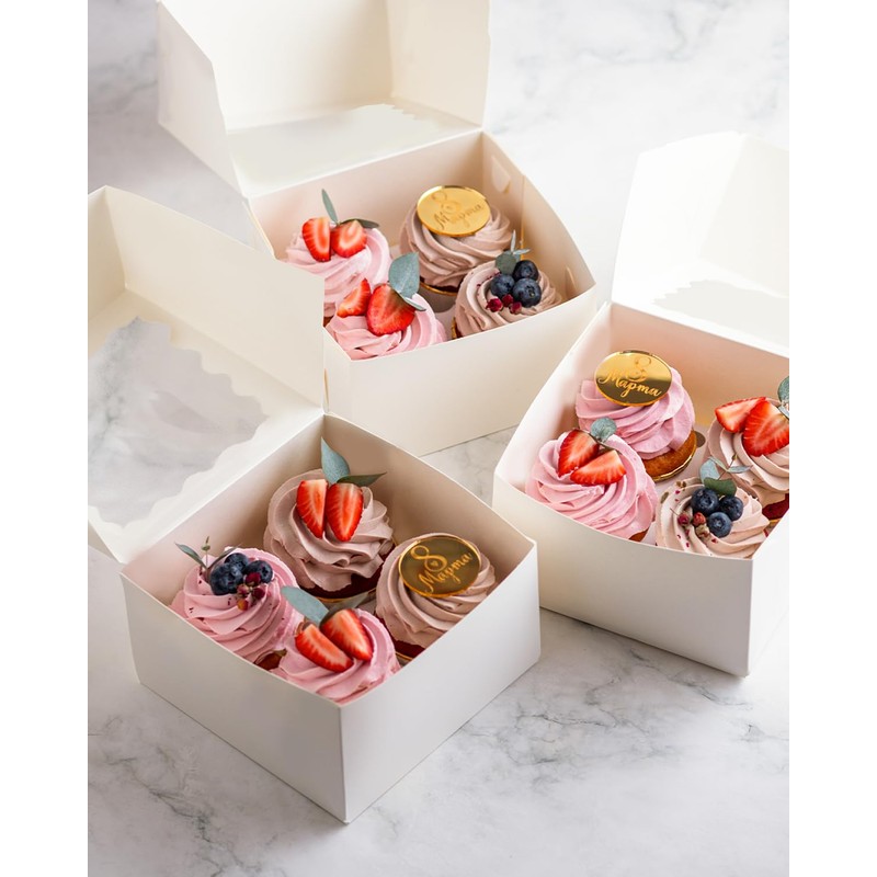 Gcardist Automatic Popup 4 Cupcake Boxes with Window White Pack