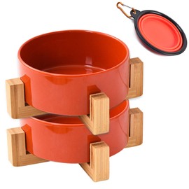 Petygooing Ceramic Dog Bowl Set with Stand,Small Dog Bowls,Cat Dog Food and Water Bowl,Anti -Slip Set of 2 Cat Dog Bowls-Dog Food Bowls- Dog Bowls Small Size Dog 13.5 OZ (5.1In / 1.7 Cups) Rust Red