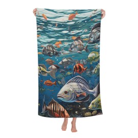 VANZEV Ocean Fish Beach Towel Microfiber Sand Free Colorful Towels for Adult Kids Quick Dry Ultra Absorbent Soft Pool Travel Swim Bath Shower Towel 52”x 32”