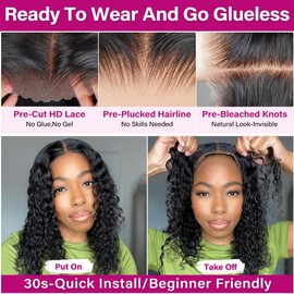 Short Bob Human Hair Wig for Women Wear and Go Glueless Wig Human Hair Pre Plucked Pre Cut 5x5 Deep Curly Lace Wigs 150% Density Natural Hairline with Baby Hair Natural Black Color 10 Inch