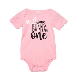Some Bunny is One, First Birthday Onesie, Easter Outfit, Baby Gift (12-18 months, pink)