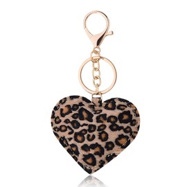 Guqqeuc Leopard Print Heart Keyring for Car Keys Leopard Print Bag Charm for Bag Handbag Purse Love Heart Keychain for Women Girls Cute Aesthetic Key Ring