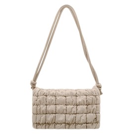 NAARIIAN Small Shoulder handbag for Women, Puffy Cute Purses Quilted Crescent Hobo Clutch Top-Handle, Beige, Small
