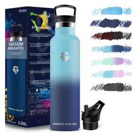 Grsta Trinkflasche - 1L - Trinkflasche Sport, Trinkflasche Edelstahl Auslaufsicher, Trinkflasche mit Strohhalm, Thermosflasche BPA-frei, Wasserflasche fur Sport, Fitness, Gym, Outdoor