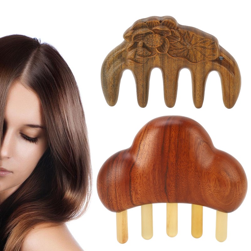 2Pcs Meridians Comb 5 Tooth Portable Sandalwood Rosewood for Head
