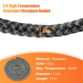 Protalwell Wood Stove Gasket (1/4" x 72" Rope), Wood Stove Door Gasket, Grey Color Fiberglass Gasket, Wood Stove Door Seal, 1/4 in High Temperature Resistant Wood Stove Gasket Rope
