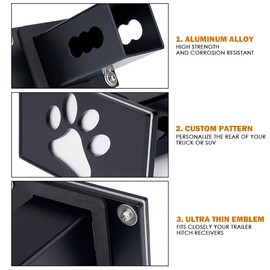 Xprite Aluminum Trailer Hitch Cover, Heavy Duty 2 Inch Tow Rear Receivers Plug Covers, Paw Pattern Metal Emblem Guard, for Pickup Trucks SUV Cars