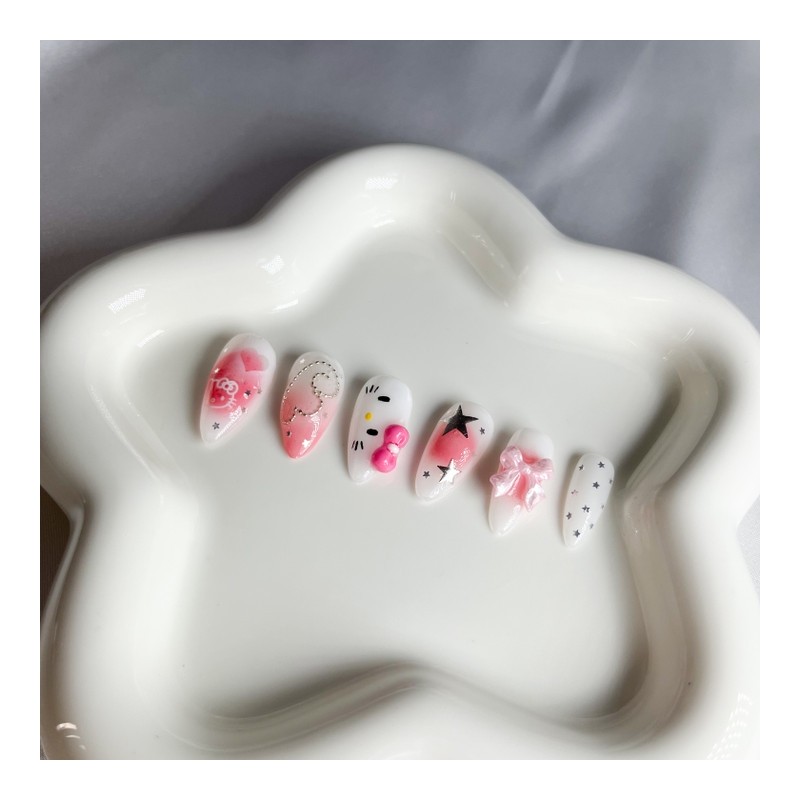 Pink Cheek Gras Cat Nail Tips - Short Oval /