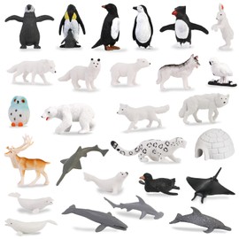 SRIZIAN Mini Arctic Animal Toys, 27pcs 1-2" Realistic Polar Animal Figurines, Polar Bear, Penguin, Deer Animal Toys Playset for Kids Toddlers Party Favors Cupcake Decor