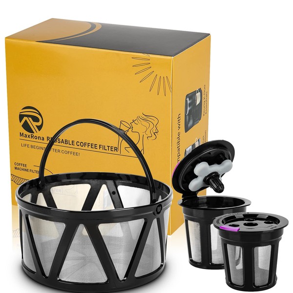 MaxRona 2 PACKS Reusable K Cups for Keurig Brewers with 1 PACK 8-12 CUP Reusable Coffee Filter for Keurig Duo (Plus), K-Duo Essentials Coffee Brewers