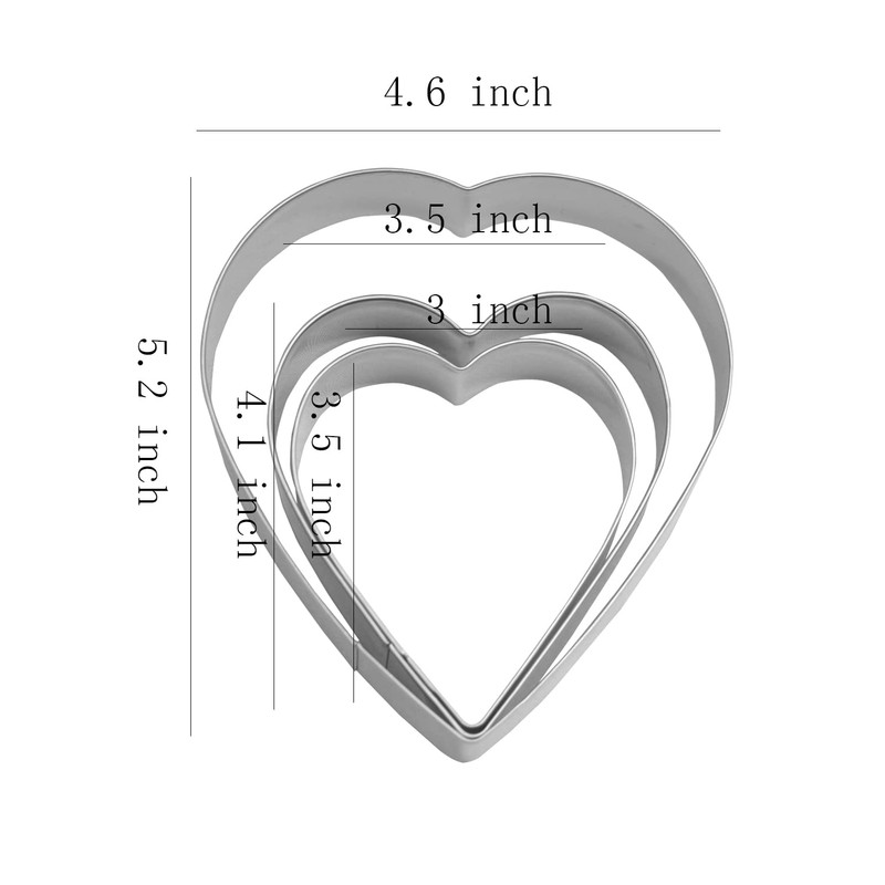 Heart Cookie Cutter Set - 5.2”,4.1”,3.5” - 3 Piece -
