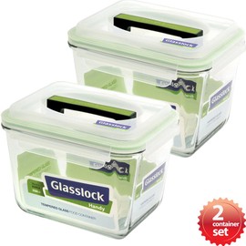 Glasslock Airtight Anti Spill Rectangular Handy Food Container set of 2 Tempered Glass 2500ml/10.5cup RP602 Microwave Safe