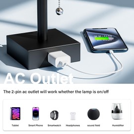 Grey Bedside Lamps for Bedroom Set of 2 - Small Nightstand Lamp with AC Outlet Charging Port, 3 Color Temperatures Rectangular Desk Light with Bulb, Tabletop Reading Lamp for Living Room/Dorm/Office