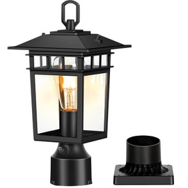 Hifeelen Outdoor Post Lights Dusk to Dawn Black Roman with Pier Mount Base, Black Waterproof Pole Lantern Light Fixture, Exterior lamp Posts Outdoor Lighting with Anti-Rust 100% Aluminum