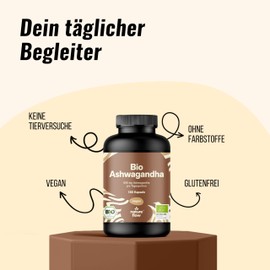 Bio Ashwagandha-KSM-66® Capsules High Dose - 180 Capsules - 600 mg KSM-66®, Vegan & Produced in Germany - Laboratory Tested - Packaging May Vary