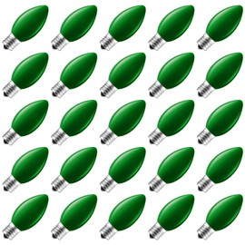 Brightown 25 Pack C9 Christmas Light Bulbs, Green C9 Bulbs Replacement for Christmas String Lights, E17 Intermediate Base, 7 Watt