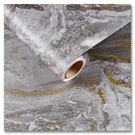 CRE8TIVE Matte Grey Gold Marble Wallpaper Peel and Stick Wallpaper for Kitchen Worktop Marble Vinyl Wrap for Furniture Splashback for Kitchen Waterproof Bathroom Countertop Cupboard 30cm x 200cm