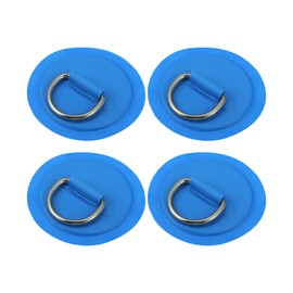 X AUTOHAUX 4pcs 11cm Blue D Ring Patch PVC Stainless Steel Round Shape D Ring Pad for Surfboard Inflatable Boat Kayak Canoe Deck