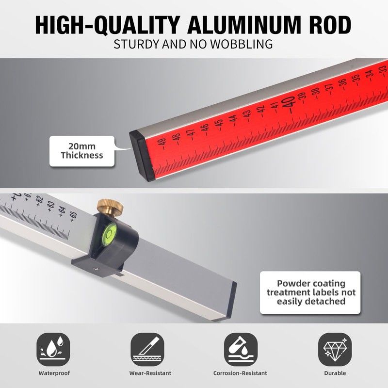 MOETER Laser Grade Rod - 2.4M Aluminum Grade Stick for