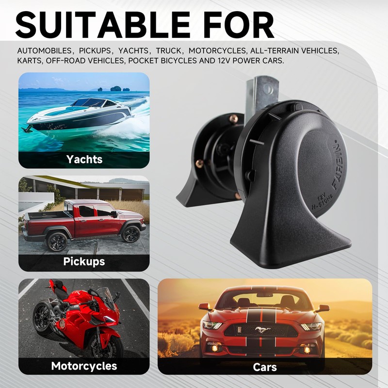 FARBIN 12V Electric Air Horn Kit for Truck, Car, SUV,
