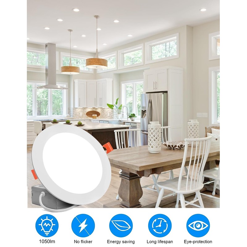 12 Pack 6 Inch Ultra-Thin LED Recessed Ceiling Light with