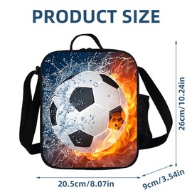 Rppiup Football Lunch Box, Insulated Lunch Bag for Kids Boys Girls with Water Bottle Holder, Washable Reusable Tote or Crossbody Football Lunchbox, for School Hiking Picnic Travel Camp(Gray & Blue)