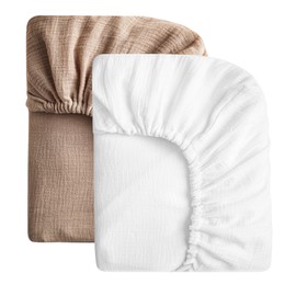 SOULFUL Muslin Crib Sheets for Boys Girls, 2 Pack Soft and Breathable Organic Cotton Fitted Crib Sheets for Standard Crib Mattress (28"x 52", White & Brown)