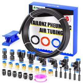 TAILONZ PNEUMATIC Black 12MM Inch OD 10 Meter 32.8ft PU Polyurethane Air Tubing Kit Pipe Hose Air Line Tubing Air Hose Fittings Push to Connect Fittings(31PCS)