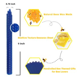 Lacaser Natural Beeswax Taper Candles Bulk 14 Pack, 9" Long Candle Sticks, Unscented & Dripless Bees Wax Made Candles, Blue White Green in 7 Assorted Colored Colors