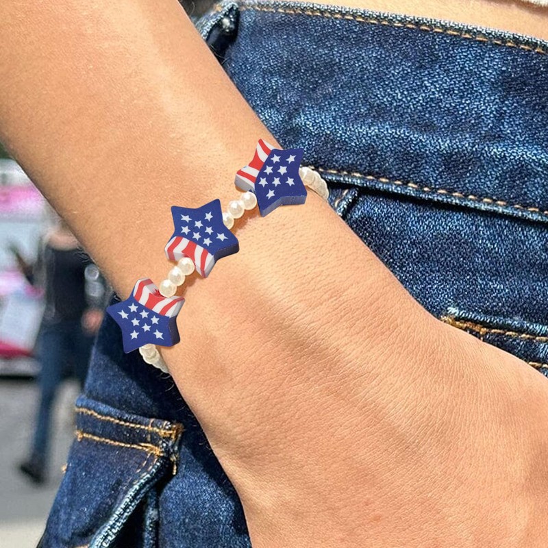 100 Pcs Polymer Clay Patriotic Beads, Red White and Blue