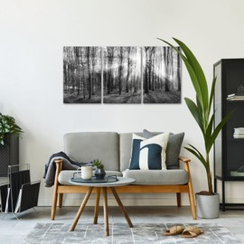 LevvArts Canvas Wall Art Black and White Forest Picture Art Prints Winter Sunrise Nature Landscape Painting for Bedroom Living Room Office Wall Decor