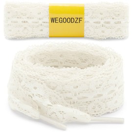 WEGOODZF Flat Lace Fancy Shoelaces: 3CM Wide Beige Lace Shoe Laces for Women 31 inch - 2 Pairs