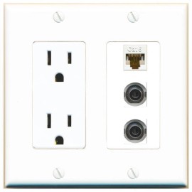 Wallplate City 3 Port Power Outlet Cover Plug Jack UL 2 Gang 2 3-5MM CAT6 Wall Plate