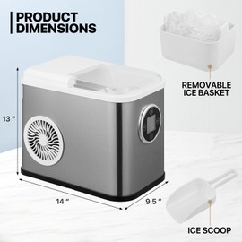 mollie Ice Maker Countertop 9 Bullet Ice Ready in 10Mins, 26lbs Daily Output, 3 Sizes Bullet Shaped Ice, Self-Cleaning Counter top Ice Maker Machine, 24H Timer, Easy to Operation