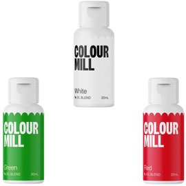 Colour Mill Oil-Based Food Coloring, 20 Milliliters (Red, Green & White Christmas Set)
