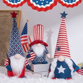 Patriotic Gnome Decorations - 3 PCS American Stars & Stripes Plush Tomte Gnomes for 4th of July, Memorial Day, Veterans Day Table Ornaments, Home & Party Decor