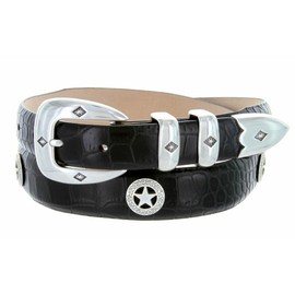 Presidential Silver Star Italian Calfskin Designer Dress Golf Conchos Belt 1-1/8"(30mm) taper down to 1"(25mm) wide (Alligator Black, 46)